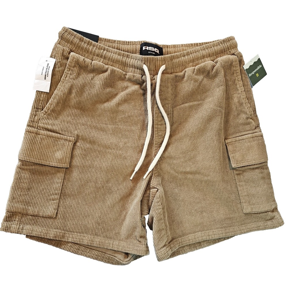 RSQ Corduroy Pull On Cargo Shorts Mens Small Tan brown Drawstring NWT